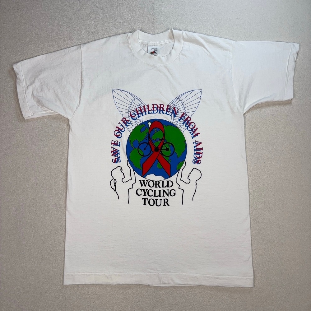 Vintage Fruit Of The Loom Single Stitch T-Shirt Men's L White Save Children Aids